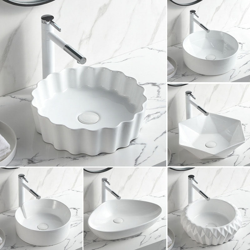 Contemporary Bathroom Sink White Porcelain Vessel Lavatory Sink Only