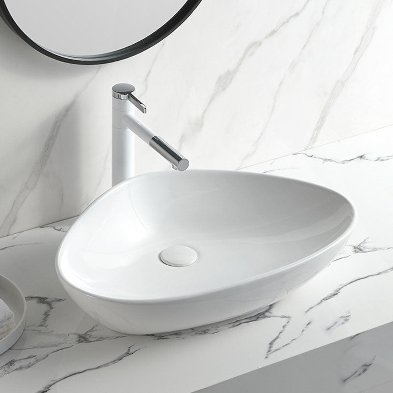 Contemporary Bathroom Sink White Porcelain Vessel Lavatory Sink Only