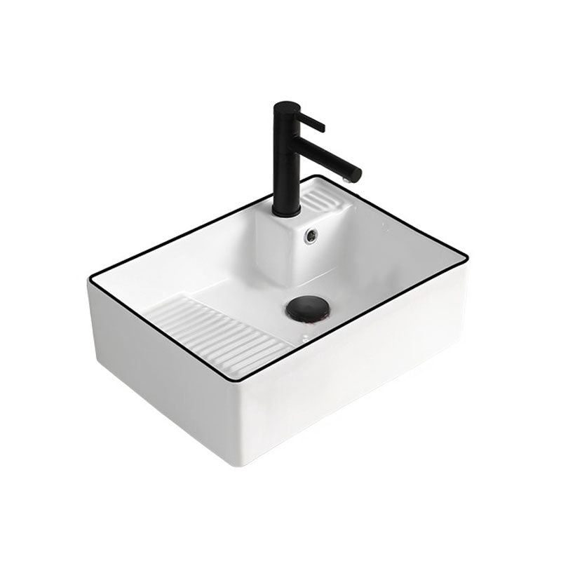 Classic Bathroom Sink Rectangular White Trough Sink with Pop-Up Drain