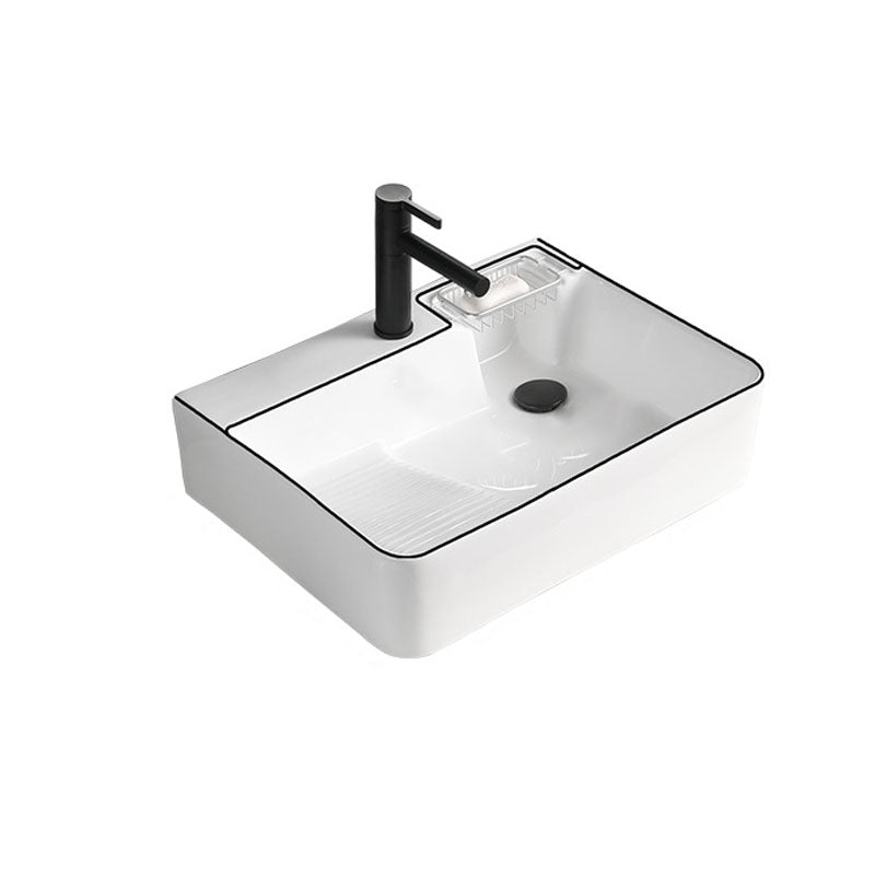 Classic Bathroom Sink Rectangular White Trough Sink with Pop-Up Drain