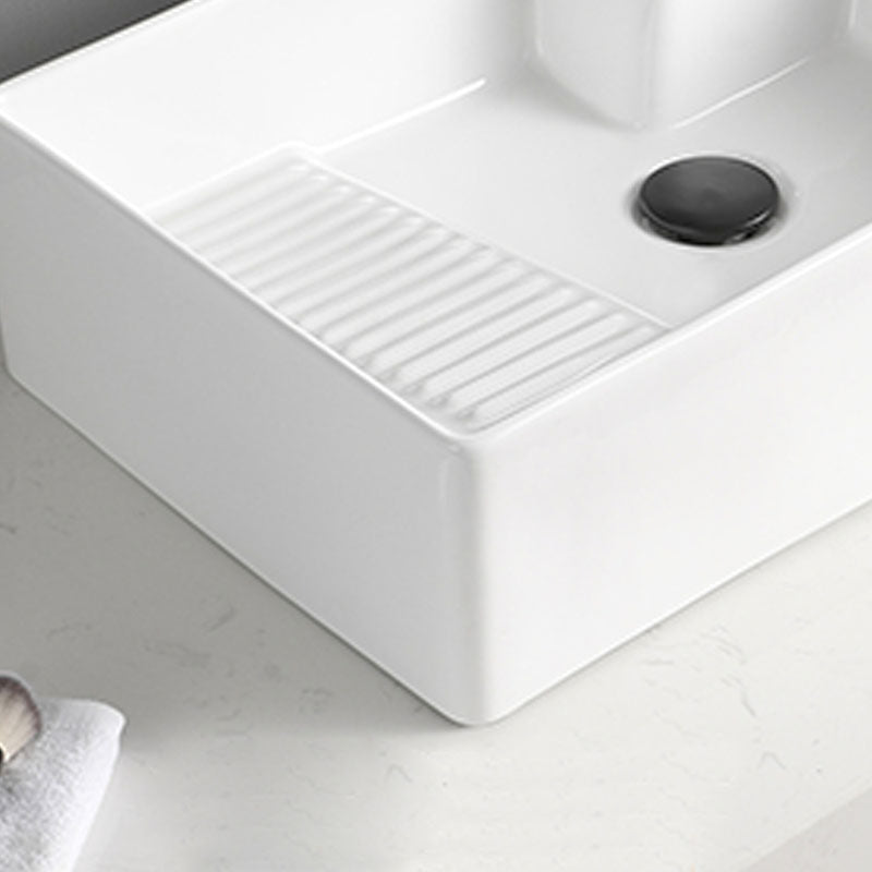 Classic Bathroom Sink Rectangular White Trough Sink with Pop-Up Drain