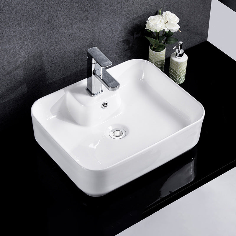 Modern Bathroom Sink Solid Color Porcelain Vessel Bathroom Sink