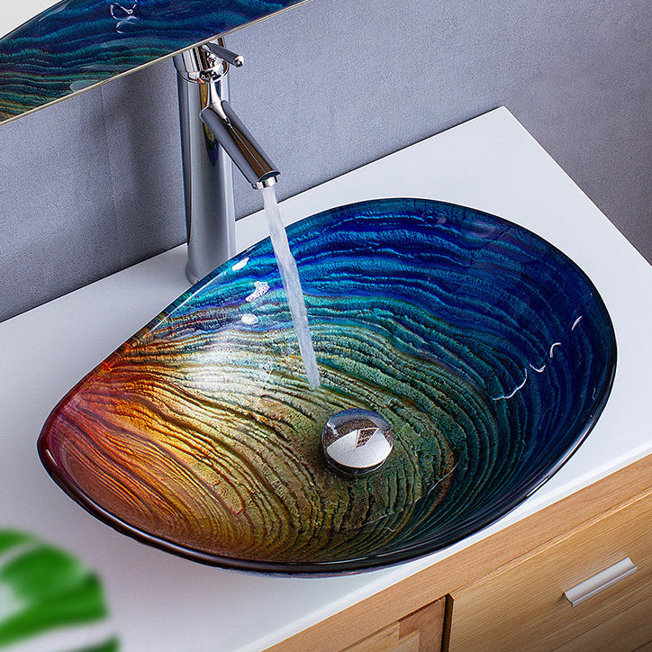 Creative Glass Vessel Sink Specialty Vessel Bathroom Sink with Pop-Up Drain