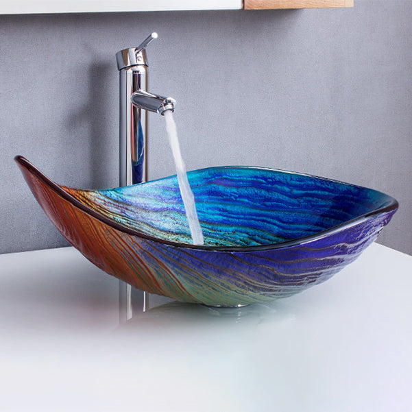 Creative Glass Vessel Sink Specialty Vessel Bathroom Sink with Pop-Up Drain