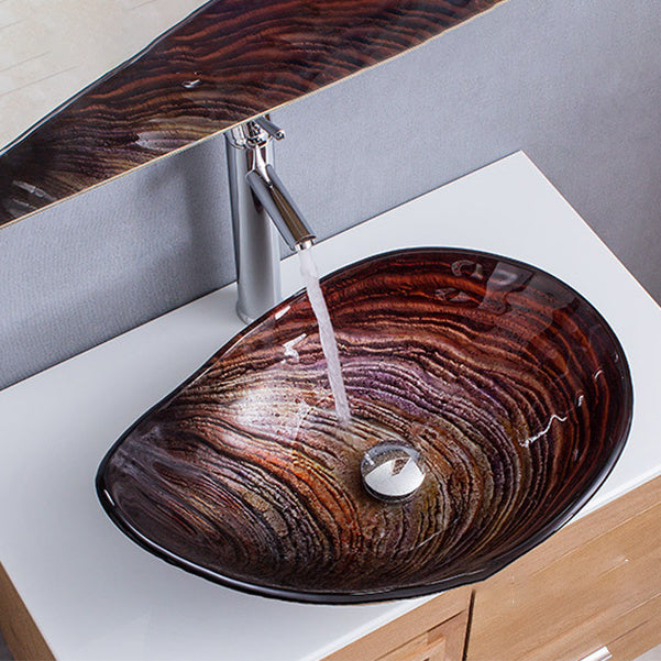 Creative Glass Vessel Sink Specialty Vessel Bathroom Sink with Pop-Up Drain