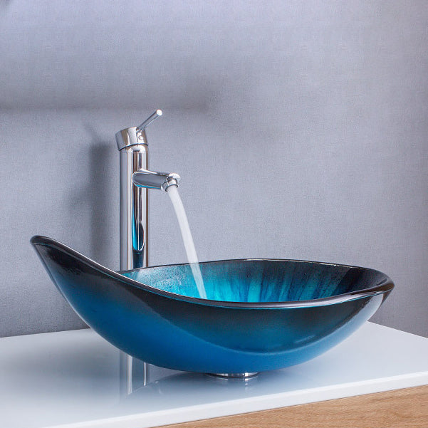 Creative Glass Vessel Sink Specialty Vessel Bathroom Sink with Pop-Up Drain