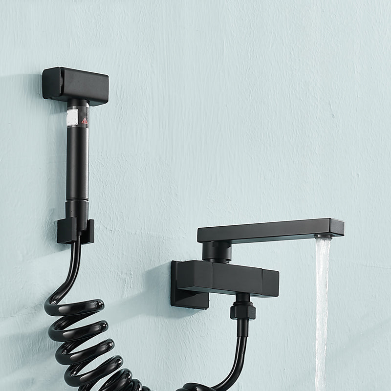 Modern Tub Filler Wall Mount Handshower Swivel Copper Tub Filler with Single Lever Handle