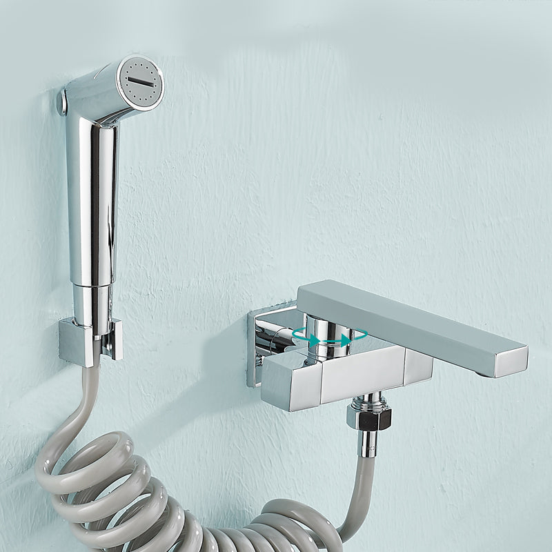 Modern Tub Filler Wall Mount Handshower Swivel Copper Tub Filler with Single Lever Handle
