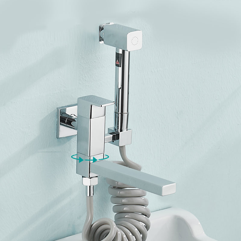 Modern Tub Filler Wall Mount Handshower Swivel Copper Tub Filler with Single Lever Handle