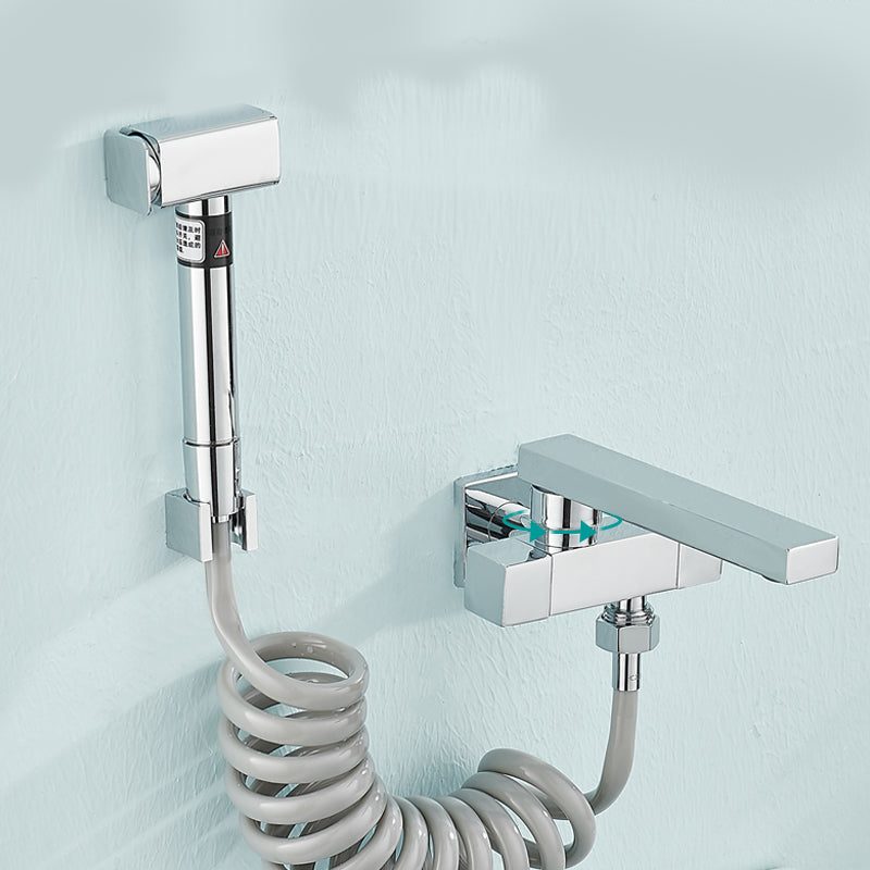 Modern Tub Filler Wall Mount Handshower Swivel Copper Tub Filler with Single Lever Handle