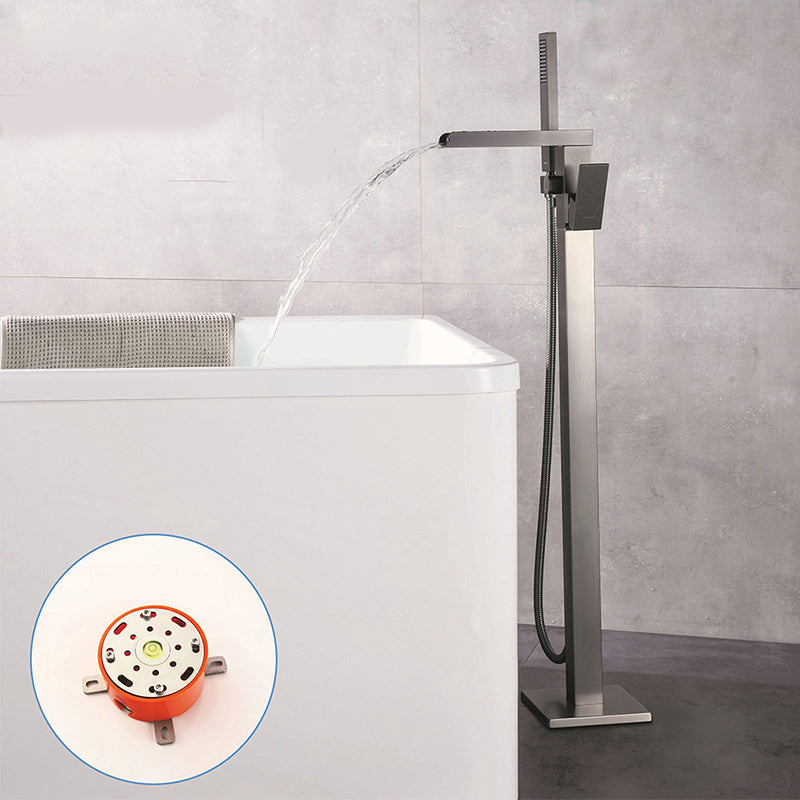 Modern Floor Standing Rod Handle Handheld Shower Head Bathtub Faucet