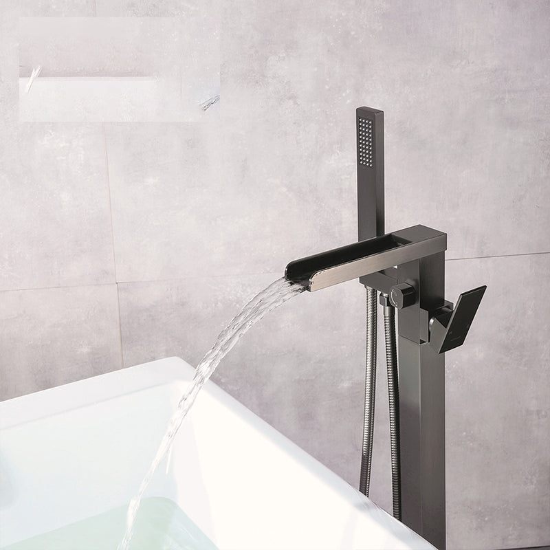 Modern Floor Standing Rod Handle Handheld Shower Head Bathtub Faucet