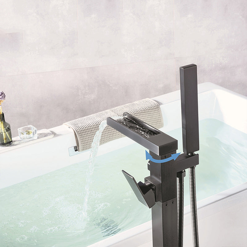 Modern Floor Standing Rod Handle Handheld Shower Head Bathtub Faucet