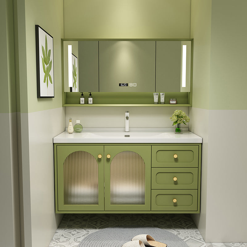 2 Doors Bath Vanity Drawers Mirror Wall Mount Rectangle Single Sink Wood Frame Vanity