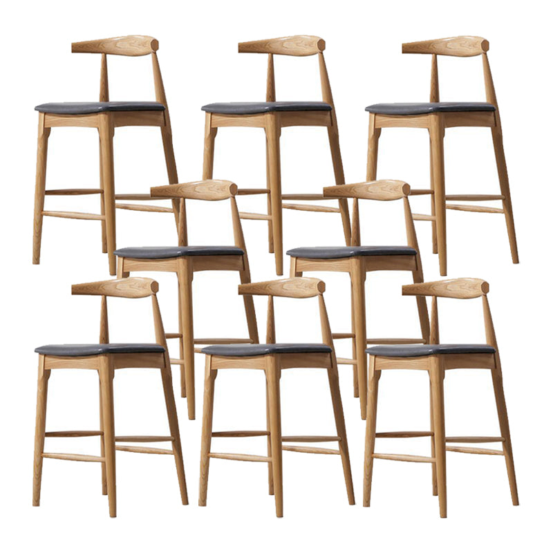 Faux Leather Dining Stools Industrial Bar Stool with Solid Wood Base