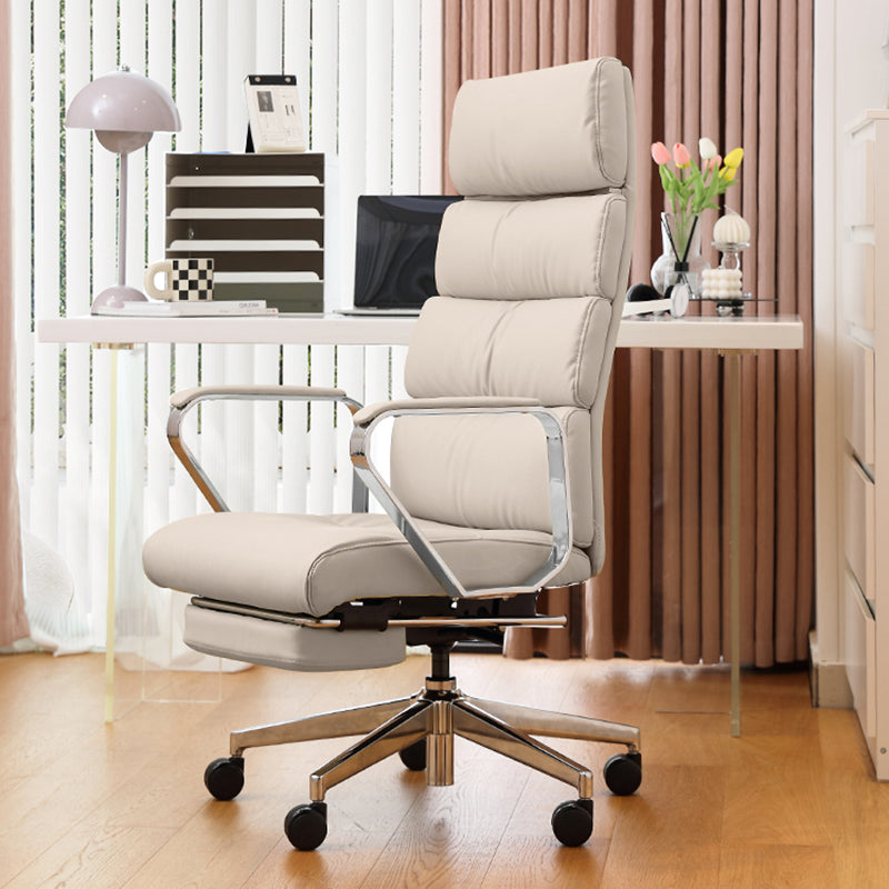 Fixed Arms Desk Chair Modern Leather Adjustable Seat Height Swivel Chair with Wheels