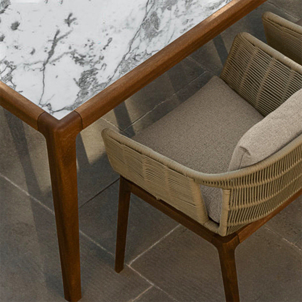 Boho Style Dining Set Stone Rectangular 1/7 Pieces Dining Set with Wood Base