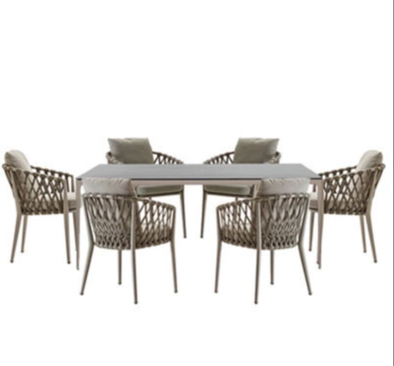 Boho Style Rectangular Dining Set Metal Base 1/3/5/7 Pieces Dining Set