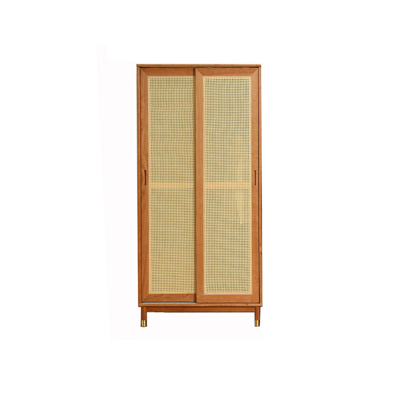 Modern Solid Wood Wardrobe Cabinet 2 Sliding Doors Sliding with Drawer