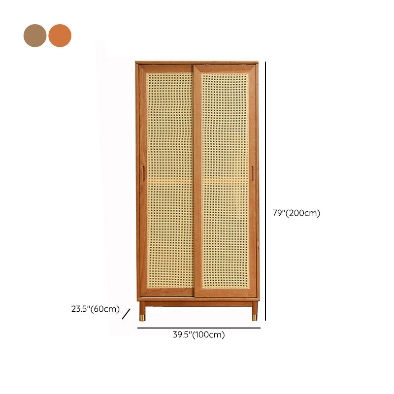 Modern Solid Wood Wardrobe Cabinet 2 Sliding Doors Sliding with Drawer