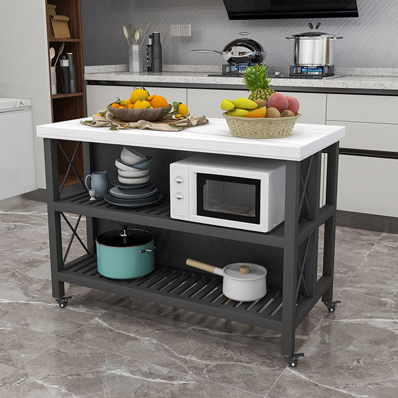 Rolling Modern Kitchen Island Table Dining Room Open Storage Prep Table
