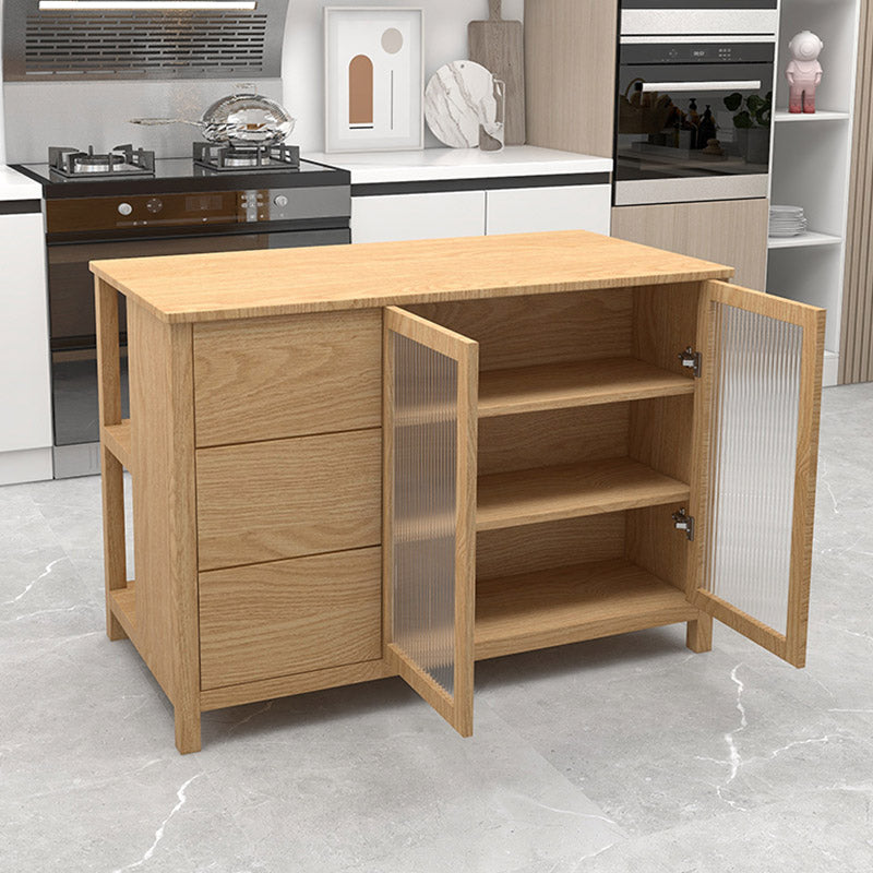 Contemporary Kitchen Island Table Dining Room Prep Table with Storage Cabinet