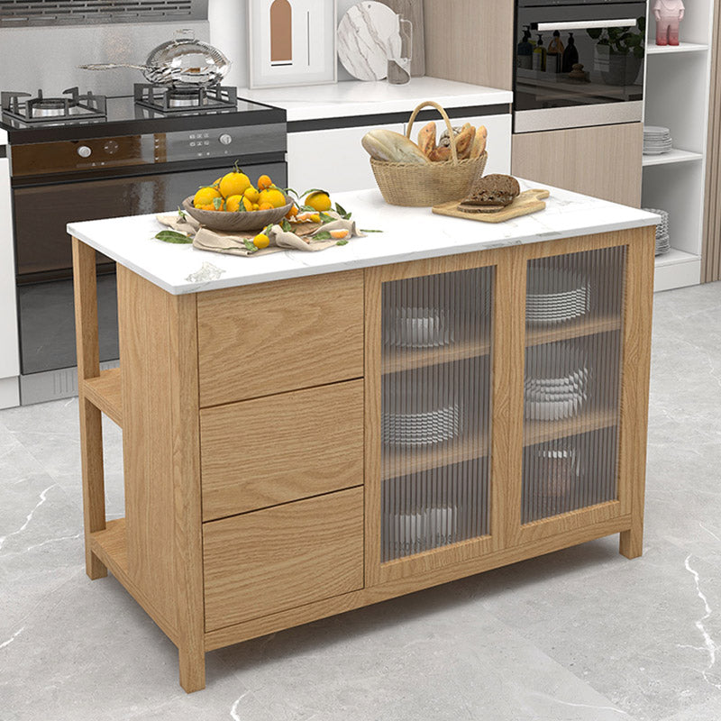 Contemporary Kitchen Island Table Dining Room Prep Table with Storage Cabinet