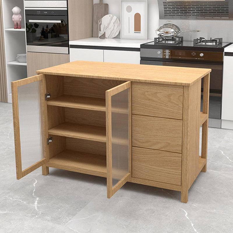 Contemporary Kitchen Island Table Dining Room Prep Table with Storage Cabinet