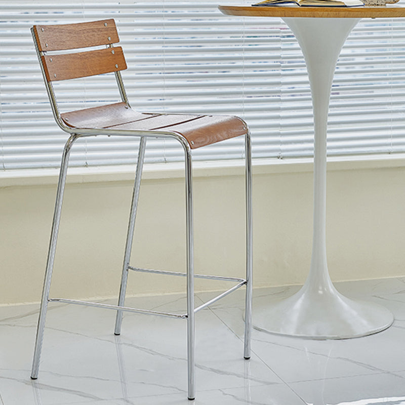 Modern Style Counter Stool Wood Saddle Seat Bar Stool with Metal Base