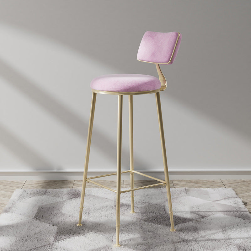 Glam Backrest Counter Stool Iron Bar Stool with Cushion and Pedal for Milk Tea Shop