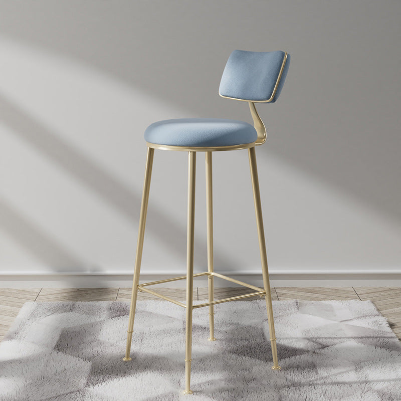 Glam Backrest Counter Stool Iron Bar Stool with Cushion and Pedal for Milk Tea Shop