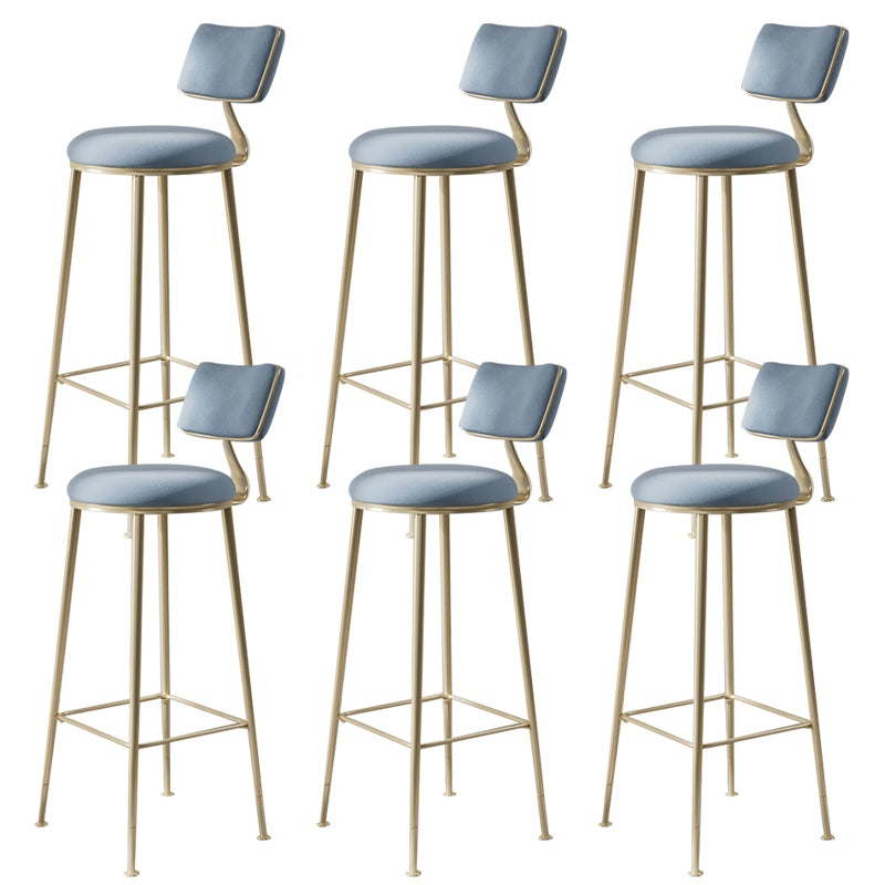 Glam Backrest Counter Stool Iron Bar Stool with Cushion and Pedal for Milk Tea Shop