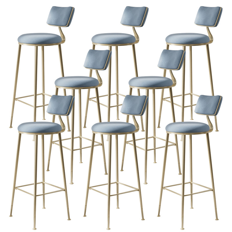 Glam Backrest Counter Stool Iron Bar Stool with Cushion and Pedal for Milk Tea Shop