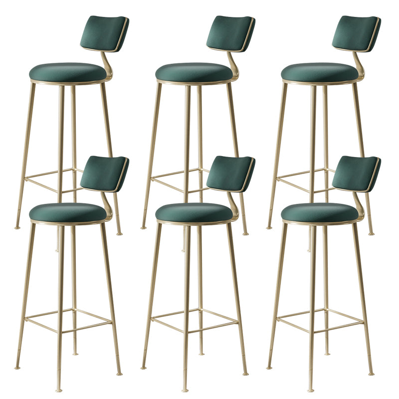 Glam Backrest Counter Stool Iron Bar Stool with Cushion and Pedal for Milk Tea Shop