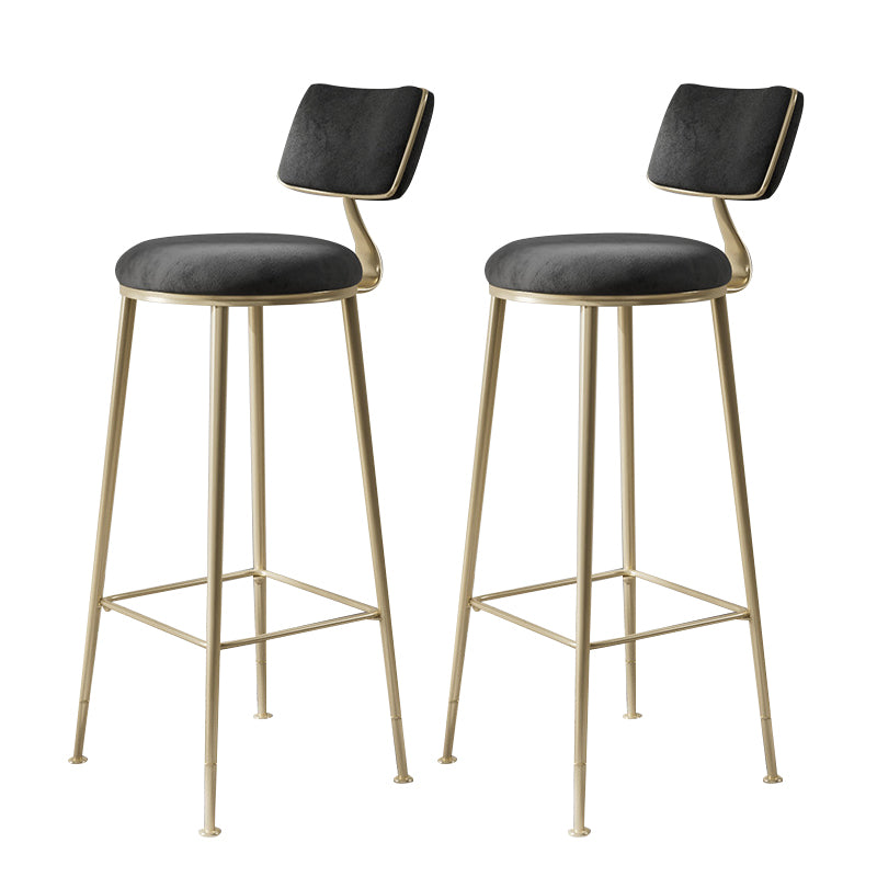 Glam Backrest Counter Stool Iron Bar Stool with Cushion and Pedal for Milk Tea Shop