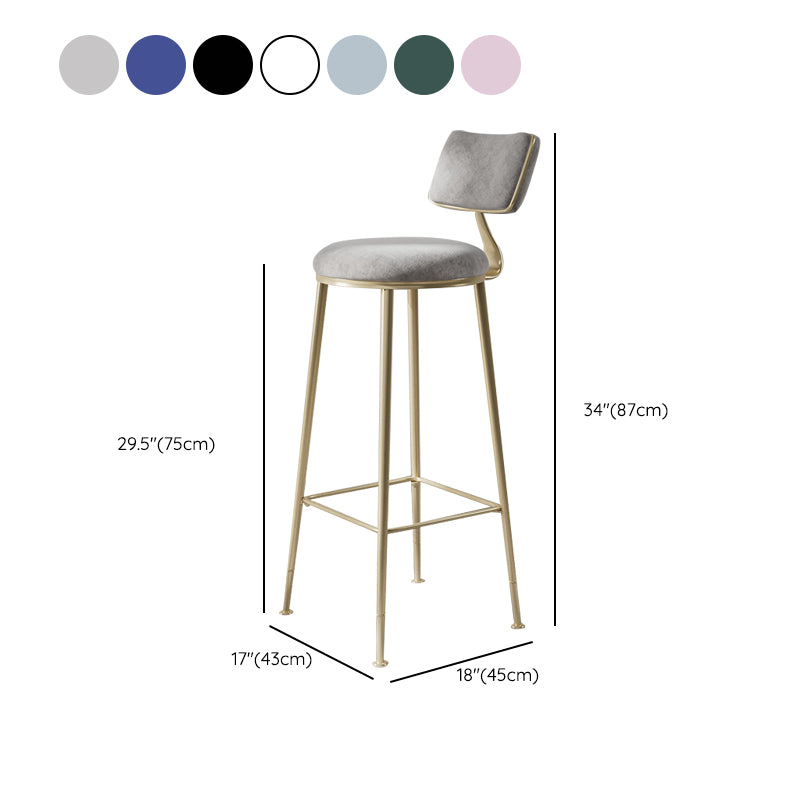 Glam Backrest Counter Stool Iron Bar Stool with Cushion and Pedal for Milk Tea Shop