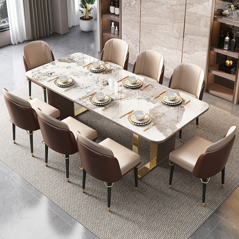 Glam Dinette Set with Leather Chairs 1/2/5/6/7/9 Pcs Glossy Beige Dining Table Set