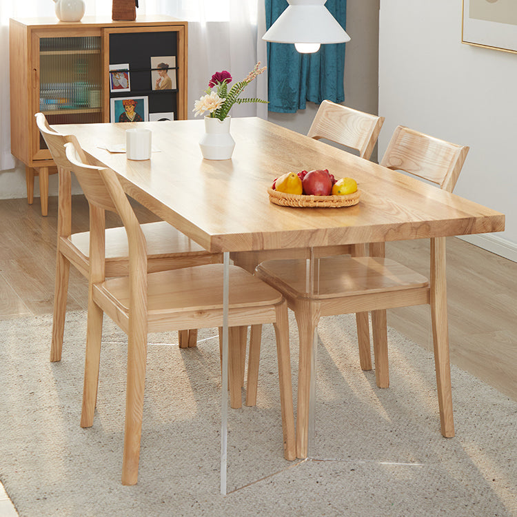 Natural Finish Dining Table Set with Acrylic Base 1/2/5/7 Pcs Ash Wood Dinette Set