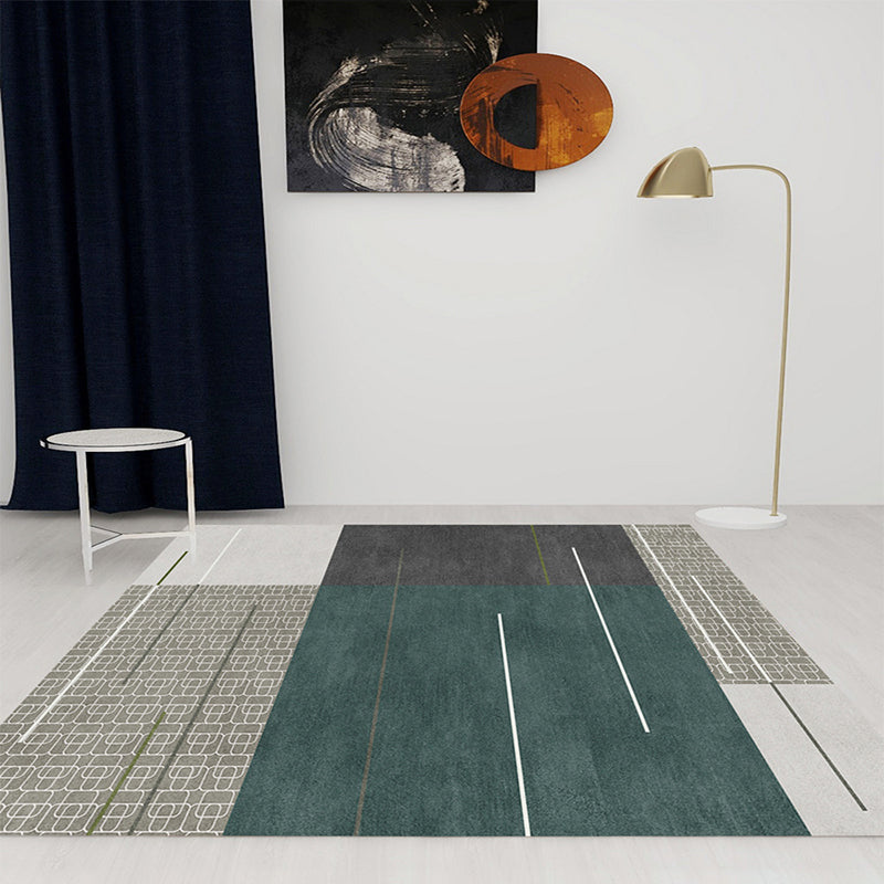 Grey Modern Rug Polyester Line Rug Tear Resistant Rug for Living Room