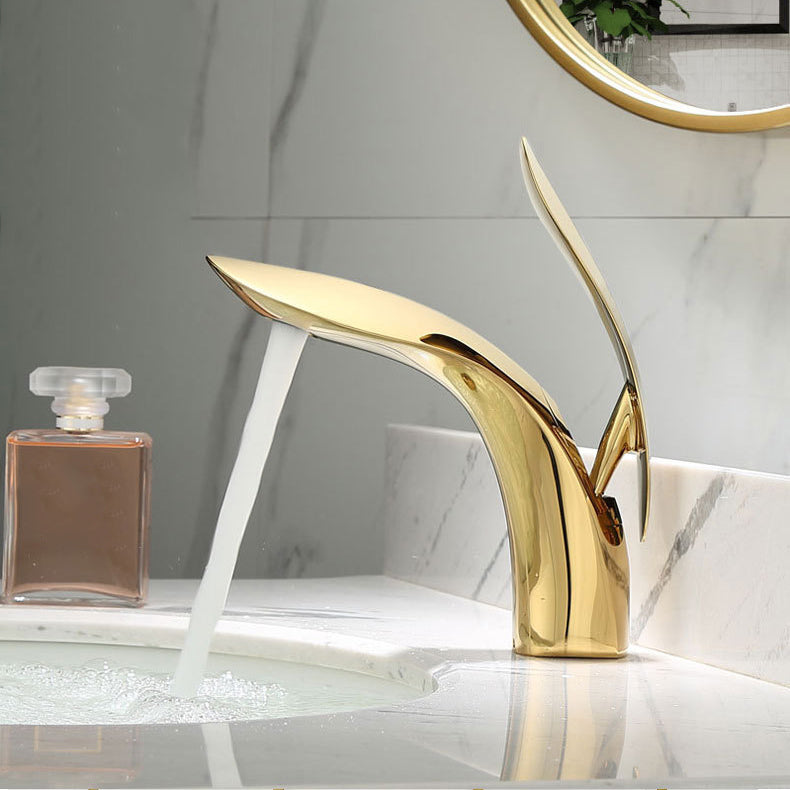 Brass 1 Hole Basin Faucet Lever Handle Sink Faucet Circular Modern Faucet for Bathroom