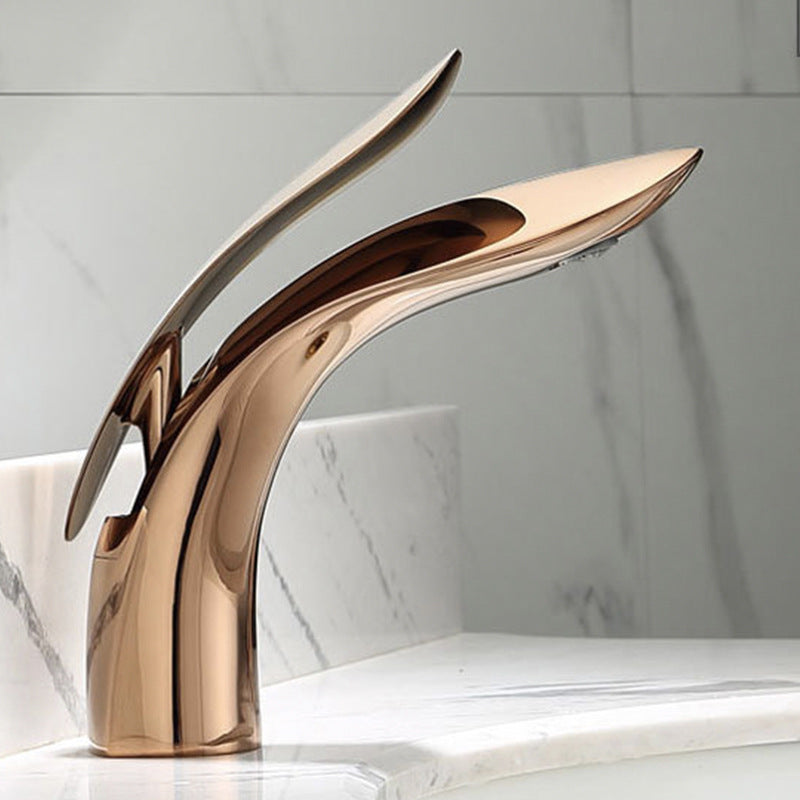 Brass 1 Hole Basin Faucet Lever Handle Sink Faucet Circular Modern Faucet for Bathroom