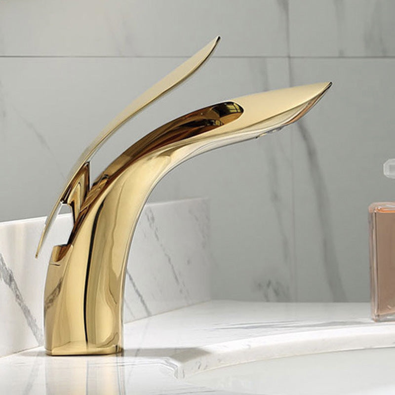 Brass 1 Hole Basin Faucet Lever Handle Sink Faucet Circular Modern Faucet for Bathroom