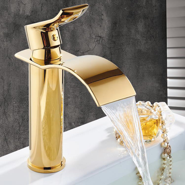 Single Hole Basin Faucet Waterfall Spout Sink Faucet Lever Handle Bathroom Faucet