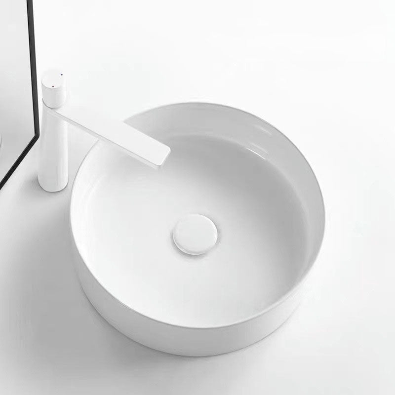 Modern Round Sink Ceramic Metal Undermount Bathroom Sink in White(Not Included Faucet)