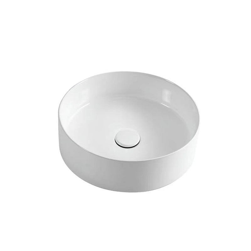 Modern Round Sink Ceramic Metal Undermount Bathroom Sink in White(Not Included Faucet)