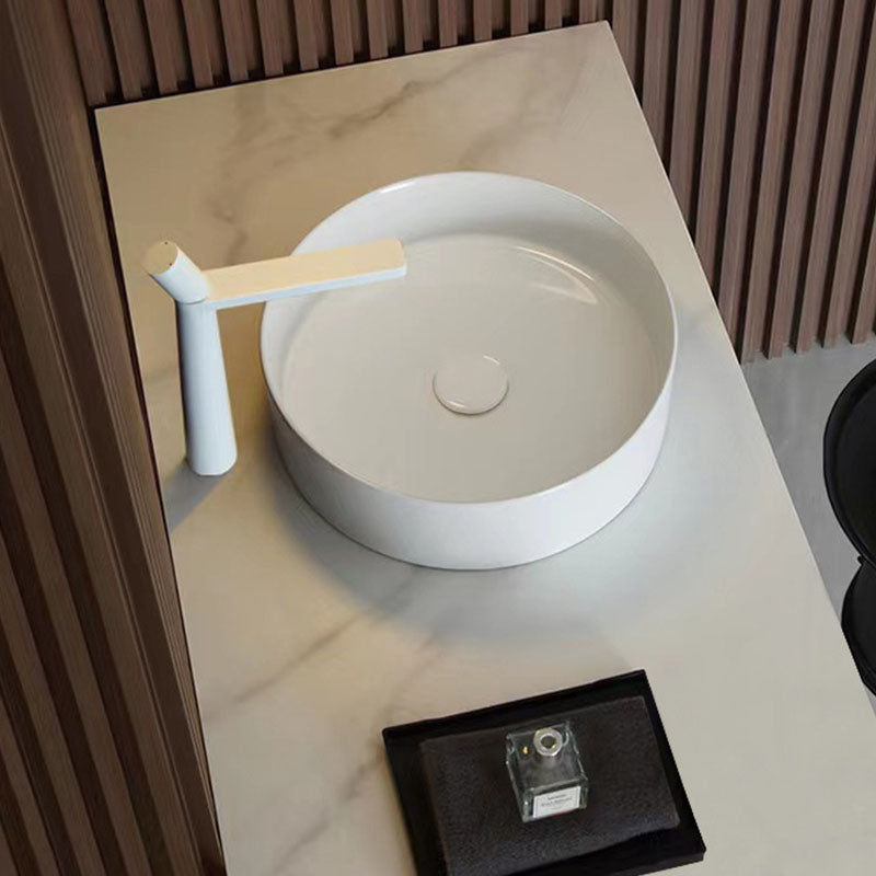 Modern Round Sink Ceramic Metal Undermount Bathroom Sink in White(Not Included Faucet)