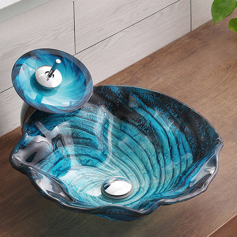 Modern Style Bathroom Sink Tempered Glass Trough Sink with Specialty Shape
