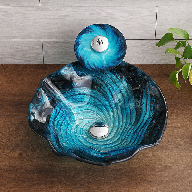 Modern Style Bathroom Sink Tempered Glass Trough Sink with Specialty Shape