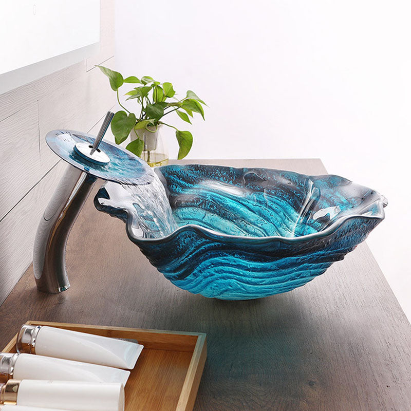 Modern Style Bathroom Sink Tempered Glass Trough Sink with Specialty Shape