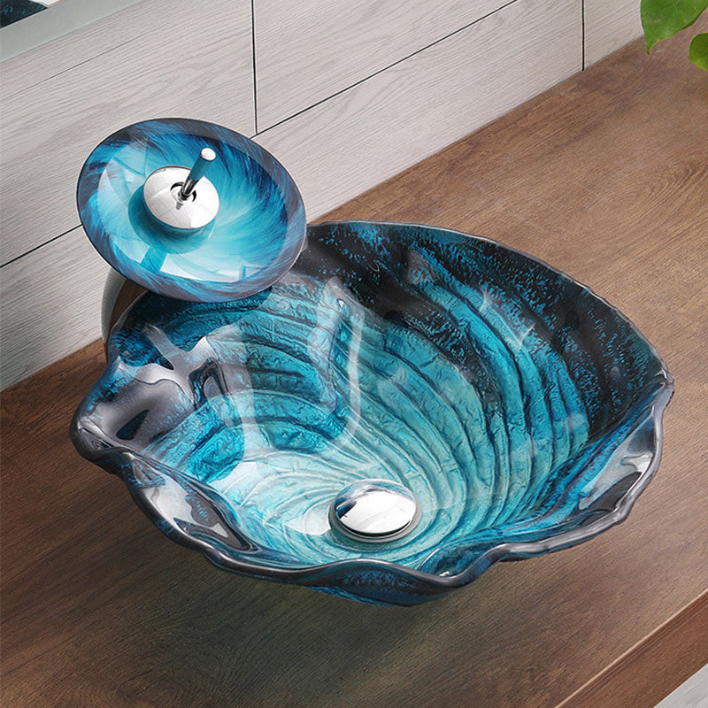 Modern Style Bathroom Sink Tempered Glass Trough Sink with Specialty Shape